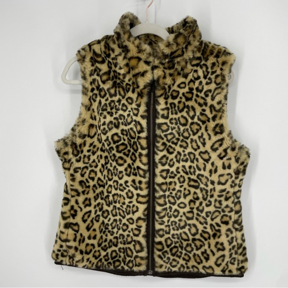 GAP Reversible Faux Fur Winter Vest leopard animal print Sz M